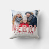 Pink Red Merry Christmas Script Family Photo クッション (裏面)