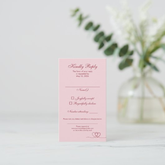 Pink Red Modern Mix and Match Wedding RSVP Card 名刺 (スタンド正面)