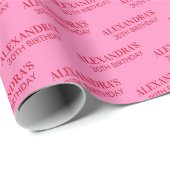 Pink Red Name Age Chic Birthday Wrapping Paper ラッピングペーパー (ロールコーナー)