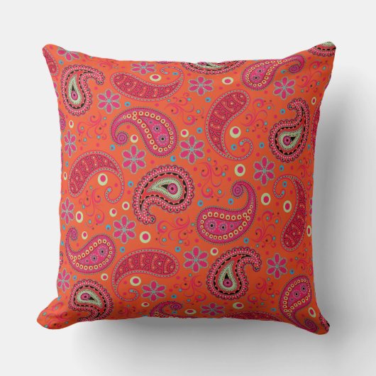 pink red orange paisley pattern,boho paisley クッション (正面)