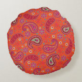 pink red orange paisley pattern,boho paisley ラウンドクッション (裏面)