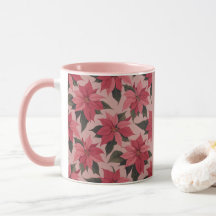 Pink Red Poinsettias Combo Mug