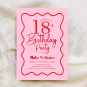 Pink Red Retro 18th Birthday Wavy Border 招待状