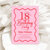 Pink Red Retro 18th Birthday Wavy Border 招待状
