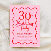 Pink Red Retro 30th Birthday Wavy Border 招待状