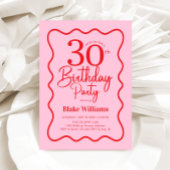 Pink Red Retro 30th Birthday Wavy Border 招待状