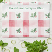 Pink Red Retro Christmas Personalized キッチンタオル (折り畳み)