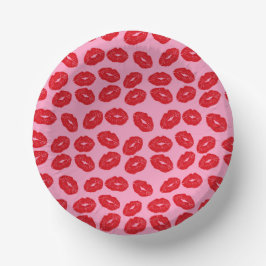 Pink Red Romantic Love Kisses Party Paper Plates ペーパーボウル