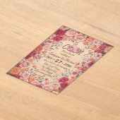 Pink & Red Romantic Rose Spring Floral Wedding アクリル招待状 (レイダウン)