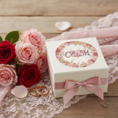 Pink & Red Romantic Spring Floral Monogram Wedding ラウンドシール