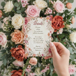 Pink & Red Romantic Spring Floral QR Code Wedding エンクロージャーカード