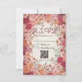 Pink & Red Romantic Spring Floral QR Code Wedding 出欠カード (正面)