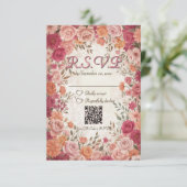 Pink & Red Romantic Spring Floral QR Code Wedding 出欠カード (スタンド正面)