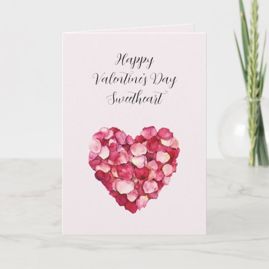 Pink Red Rose Petals Heart Valentine's Day カード (正面)
