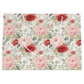 Pink Red Roses Floral Bridal Shower ラージペーパーバッグ (正面)