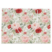 Pink Red Roses Floral Bridal Shower ラージペーパーバッグ (裏面)