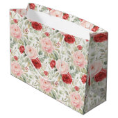 Pink Red Roses Floral Bridal Shower ラージペーパーバッグ (裏面アングル)