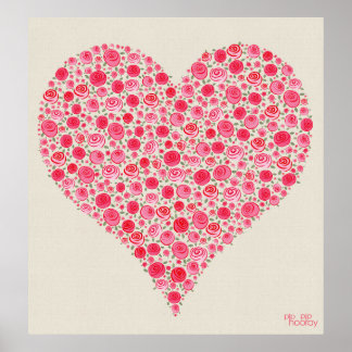 Pink Red Roses Love Heart Painting Print ポスター