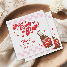 Pink Red She's Ready to Pop Baby Shower スタンダードカクテルナプキン