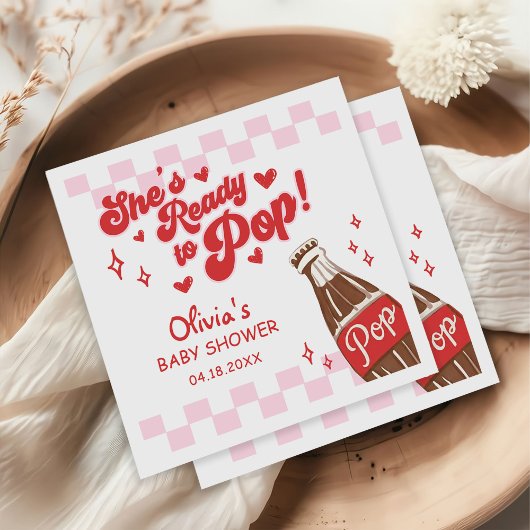 Pink Red She's Ready to Pop Baby Shower スタンダードカクテルナプキン