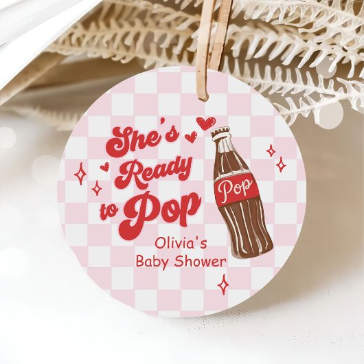 Pink Red She's Ready to Pop Baby Shower フェイバータグ
