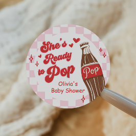 Pink Red She's Ready to Pop Baby Shower ラウンドシール