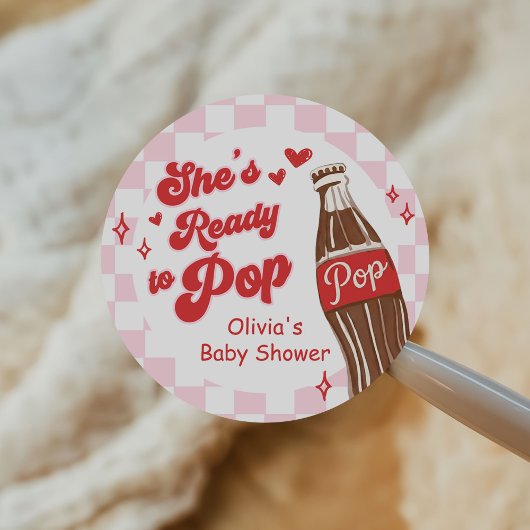 Pink Red She's Ready to Pop Baby Shower ラウンドシール