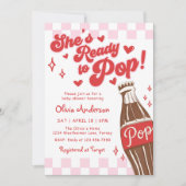 Pink Red She's Ready to Pop Baby Shower 招待状 (正面)