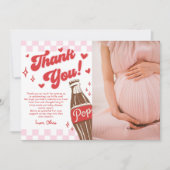 Pink Red She's Ready to Pop Baby Shower Photo サンキューカード (正面)