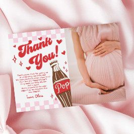 Pink Red She's Ready to Pop Baby Shower Photo サンキューカード