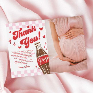 Pink Red She's Ready to Pop Baby Shower Photo サンキューカード