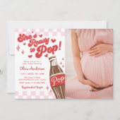 Pink Red She's Ready to Pop Baby Shower Photo 招待状 (正面)