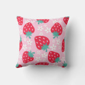 Pink Red Strawberries Floral  Pattern Monogram クッション (裏面)