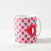 Pink Red Strawberries Floral Pattern Monogram コーヒーマグカップ (正面右)