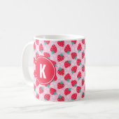 Pink Red Strawberries Floral Pattern Monogram コーヒーマグカップ (正面左)