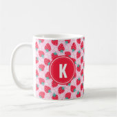 Pink Red Strawberries Floral Pattern Monogram コーヒーマグカップ (左)