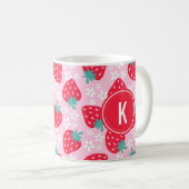 Pink Red Strawberries Floral  Pattern Monogram コーヒーマグカップ (正面右)