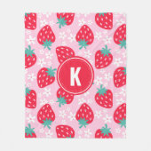 Pink Red Strawberries Floral  Pattern Monogram フリースブランケット (正面)