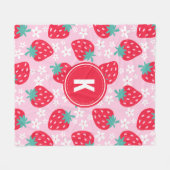 Pink Red Strawberries Floral  Pattern Monogram フリースブランケット (正面(横))