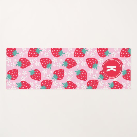 Pink Red Strawberries Floral  Pattern Monogram ヨガマット (正面(横))