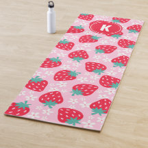 Pink Red Strawberries Floral  Pattern Monogram