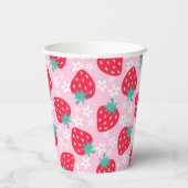 Pink Red Strawberries Floral  Pattern Monogram 紙コップ (裏面)