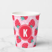 Pink Red Strawberries Floral  Pattern Monogram 紙コップ (正面)