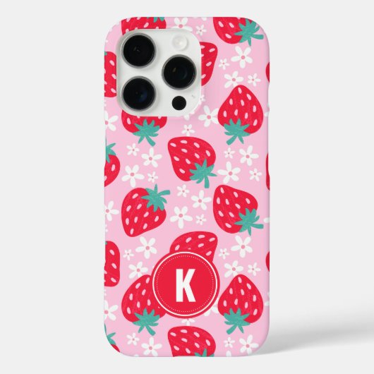 Pink Red Strawberries Floral  Pattern Monogram Case-Mate iPhoneケース (裏面)