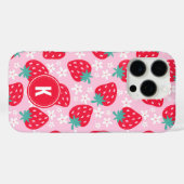 Pink Red Strawberries Floral  Pattern Monogram Case-Mate iPhoneケース (裏面 (横))