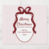 Pink & Red Stripes & Bow Frame Christmas  ビールラベル (シングルラベル)