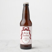 Pink & Red Stripes & Bow Frame Christmas  ビールラベル (正面)