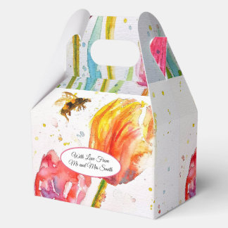 Pink Red Tulip and Bee Watercolor Painting Wedding フェイバーボックス