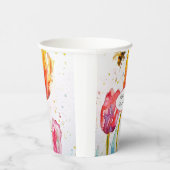 Pink Red Tulip and Bee Watercolor Painting Wedding 紙コップ (右)