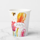 Pink Red Tulip and Bee Watercolor Painting Wedding 紙コップ (正面)